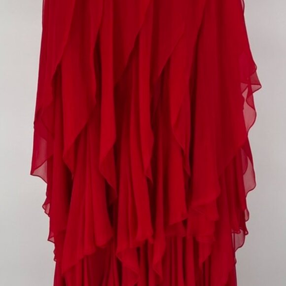 VINTAGE Red Silk Chiffon Pleated Bodice Gown - Picture 1 of 3